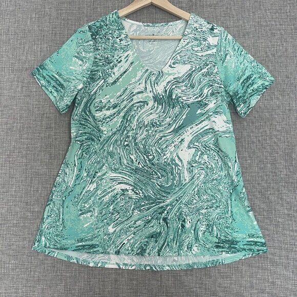 Elizabeth & Clarke Shirt Women Extra Small Marble Print Hi-Low Hem StainTech New - Picture 2 of 13